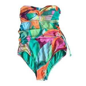 NWT & liner Time and Tru Tropical Leaf One Piece Swimsuit Green Orange M 8-10